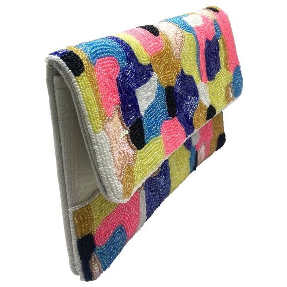 Abstract Art Seed Beaded Crossbody Chain Clutch Bag Handbag NEW - Picture 2 of 3